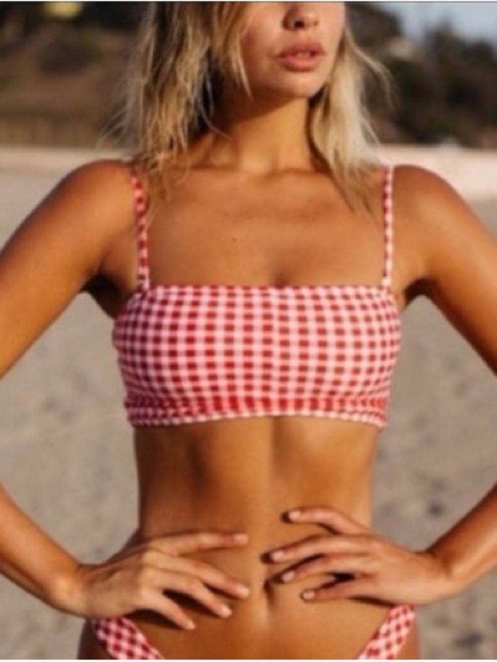 Blackbough Red Gingham Square Neck Multi-Way Swim Bikini Top Swimwear Beach S